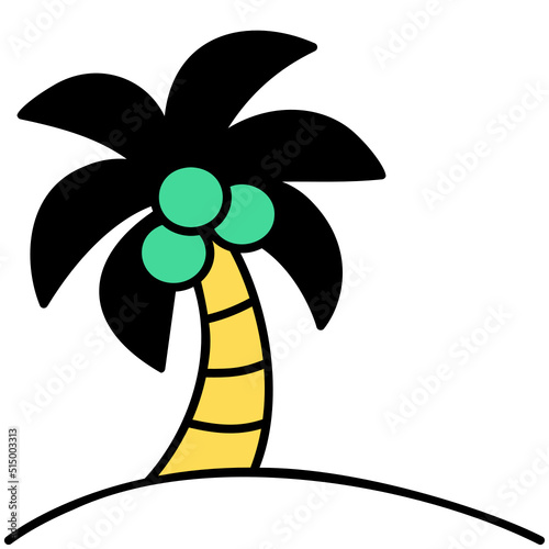 coconut tree thin outline with saturated color icon