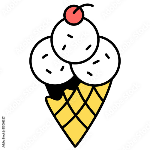 ice cream thin outline with saturated color icon