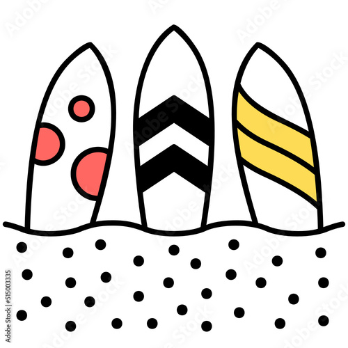 surfboard thin outline with saturated color icon