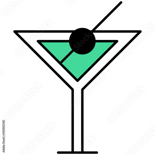 martini thin outline with saturated color icon