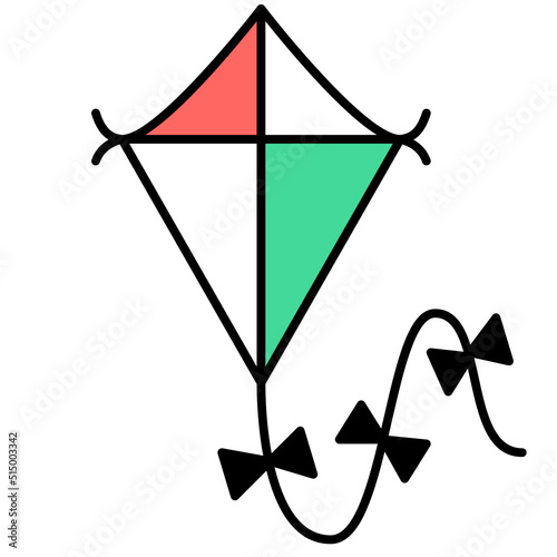 kite thin outline with saturated color icon