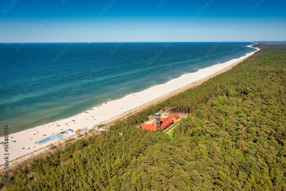 Aerial landscape of the beach in Debki by the Baltic Sea at summer. Poland.