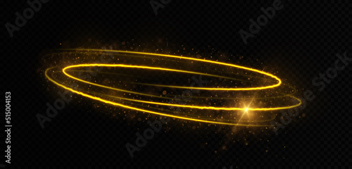 Sparkle twirl circles with bright particles on transparent background. Magic luminous lines with light effect.