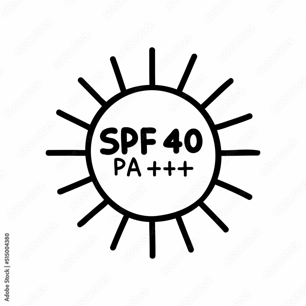 sun protection doodle icon, vector color line illustration