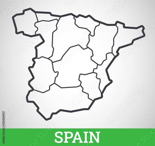 Simple outline map of Spain with regions. Vector graphic illustration.