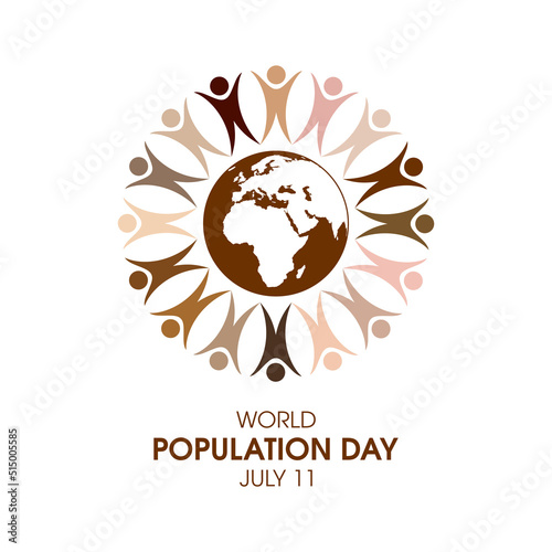 World Population Day vector. People figures standing around the Planet Earth design element. Global overpopulation vector. July 11. Important day photo