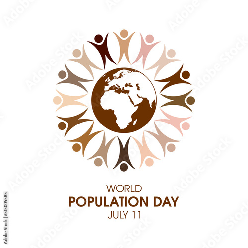 World Population Day vector. People figures standing around the Planet Earth design element. Global overpopulation vector. July 11. Important day