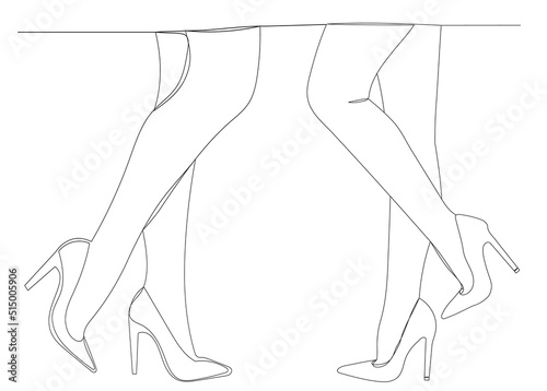female legs drawing by one continuous line, vector