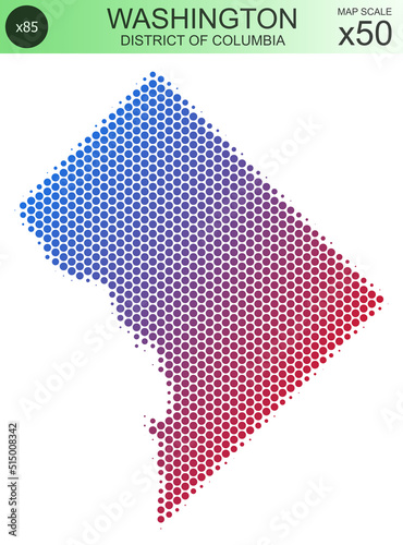 Dotted map of the District of Columbia Washington in the USA, from circles, on a scale of 50x50 elements. With smooth edges and a smooth gradient from one color to another on a white background. photo