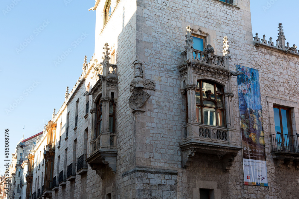 Streets of the city of Burgos, Castilla-Leon, Spain; monuments and classical city windows