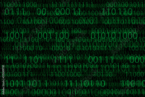 Digital stream binary code data on green matrix background