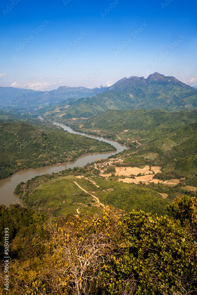 Landscape of Nong Khiaw city with Nam Ou River from Pha Daeng Peak Viewpoint, Laos