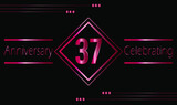 37 years anniversary celebration with ruby frame isolated on black background. Vector for greeting card, birthday party, wedding and event party.