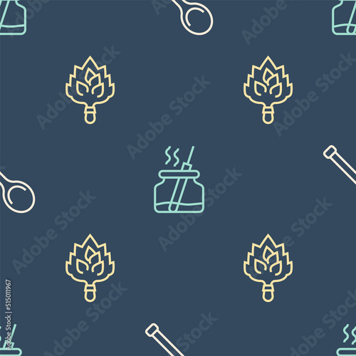 Set line Sauna ladle, broom and Aroma diffuser on seamless pattern. Vector