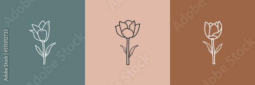 minimal line art style flower icons. creative flowers illustration.