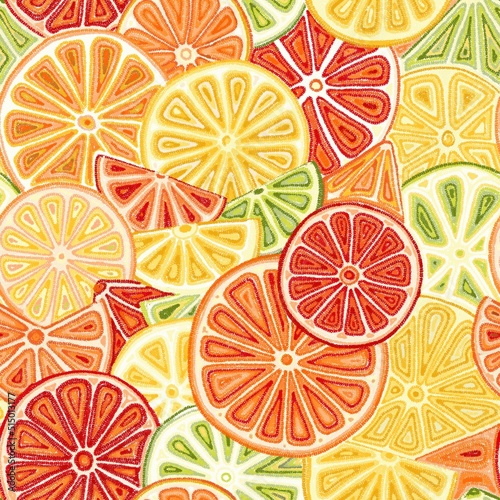 fresh bright citrus fruits in seamless pattern for fabric