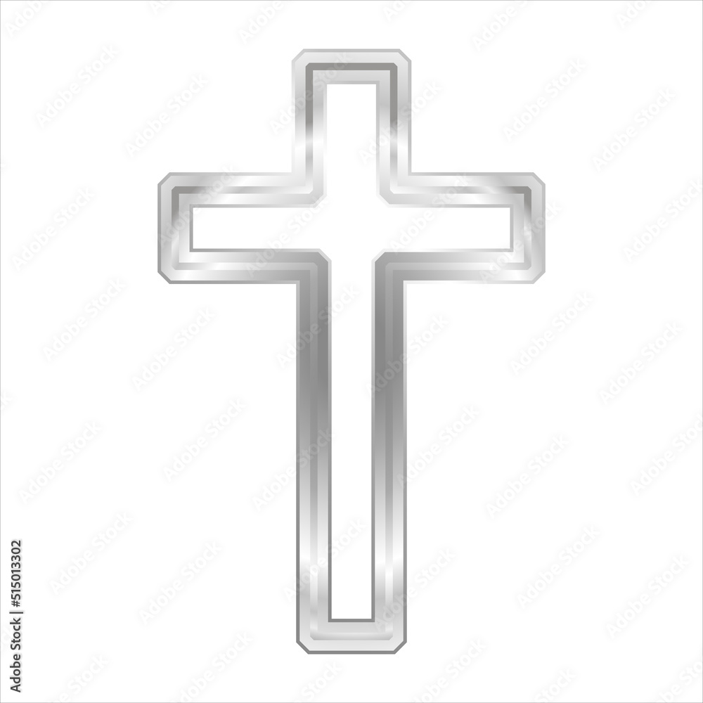 Silver Christian cross. Religious design template, a symbol of faith. Realistic illustration isolated on white background Silver Christian cross. Religious design template, a symbol of faith. Realistic illustration isolated on white background