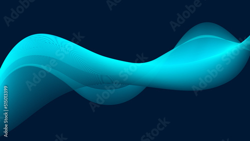 Abstract dark blue background with smooth wavy lines. Design elements with dynamic stripes. Flowing blue line art. Vector illustration