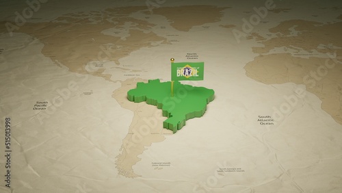 Celebrate Independence Day with 3d rendering flag and map of Brazil