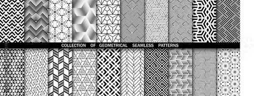 Geometric set of seamless black and white patterns. Simpless vector graphics