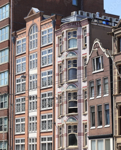 Amsterdam Nieuwezijds Voorburgwal Street Modern and Historic Building Facades, Netherlands