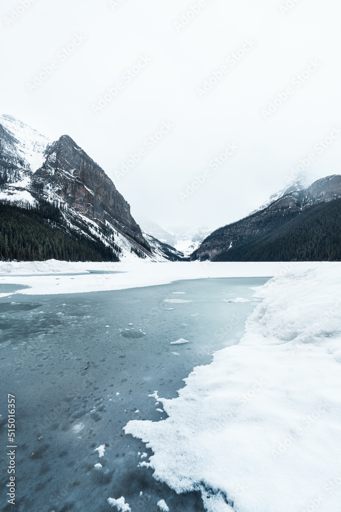 Spectacular frozen lake in the rocky mountains