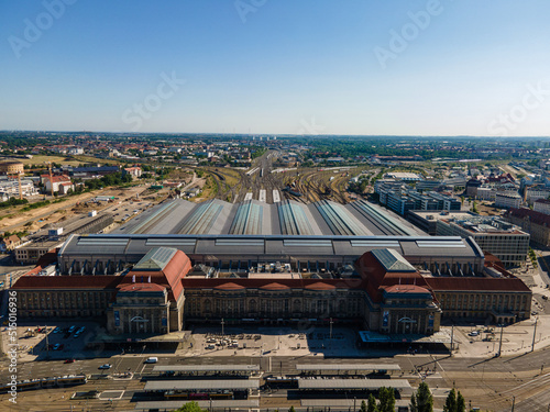 Aerial view on central train station Leipzig in Saxony, Germany