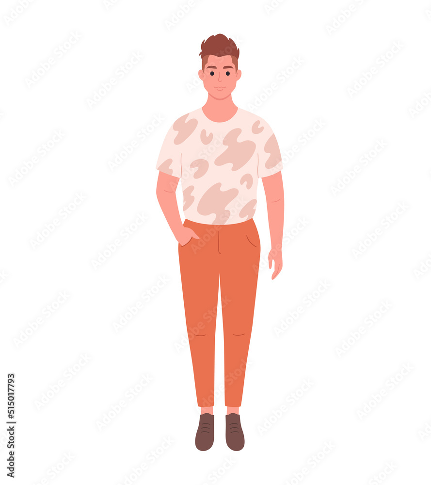Modern young man in casual outfit. Stylish fashionable look. Hand drawn vector illustration Modern young man in casual outfit. Stylish fashionable look. Hand drawn vector illustration