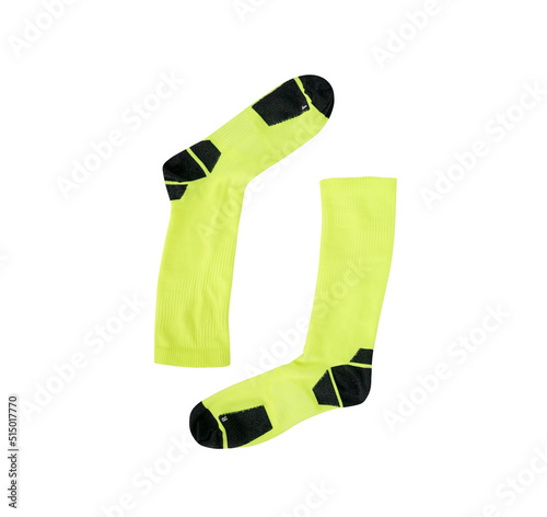 Pair of yellow sport socks isolated on white background