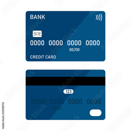 Blue bank card. Business card mockup. Vector illustration. stock image.