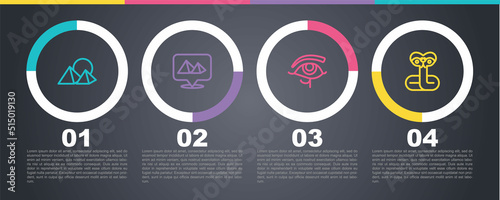 Set line Egypt pyramids, Eye of Horus and Snake. Business infographic template. Vector