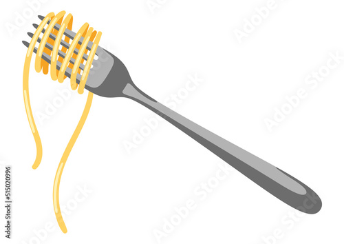 Illustration of Italian pasta spaghetti on fork. Culinary image for menu of restaurants.