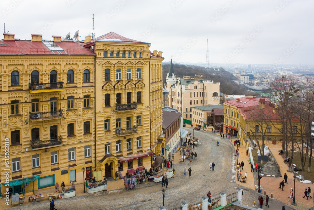 Urban life in Andriyivsky descent in Kyiv, Ukraine