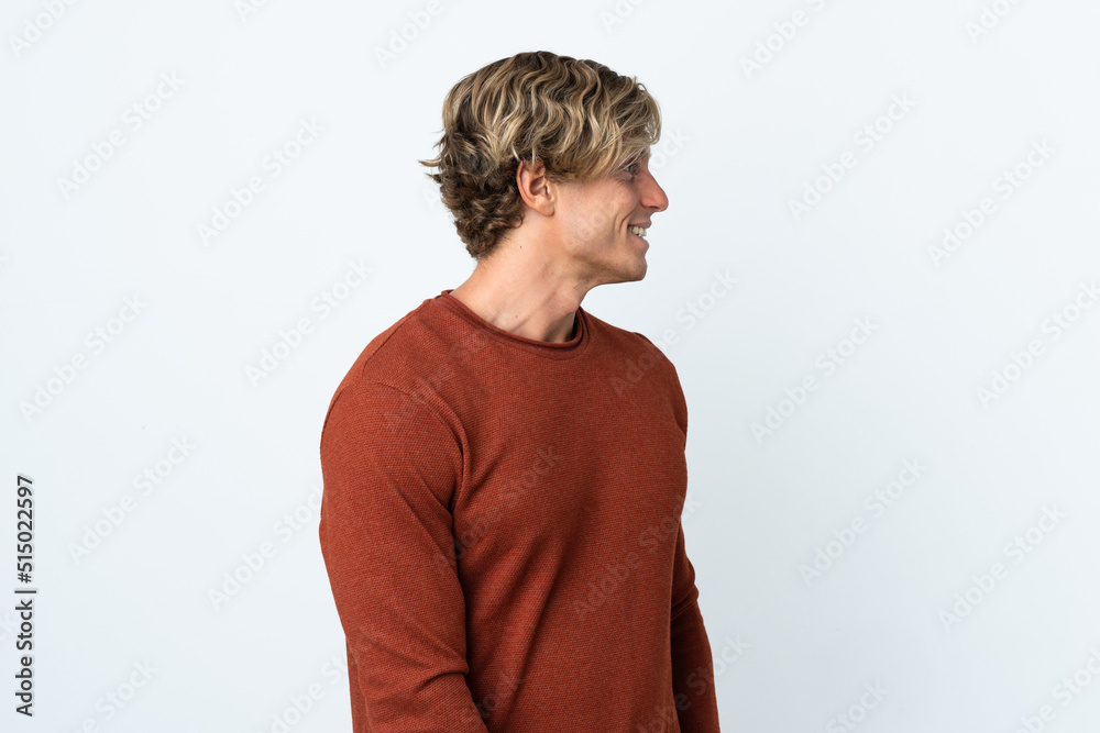 English man over isolated white background looking side English man over isolated white background looking side