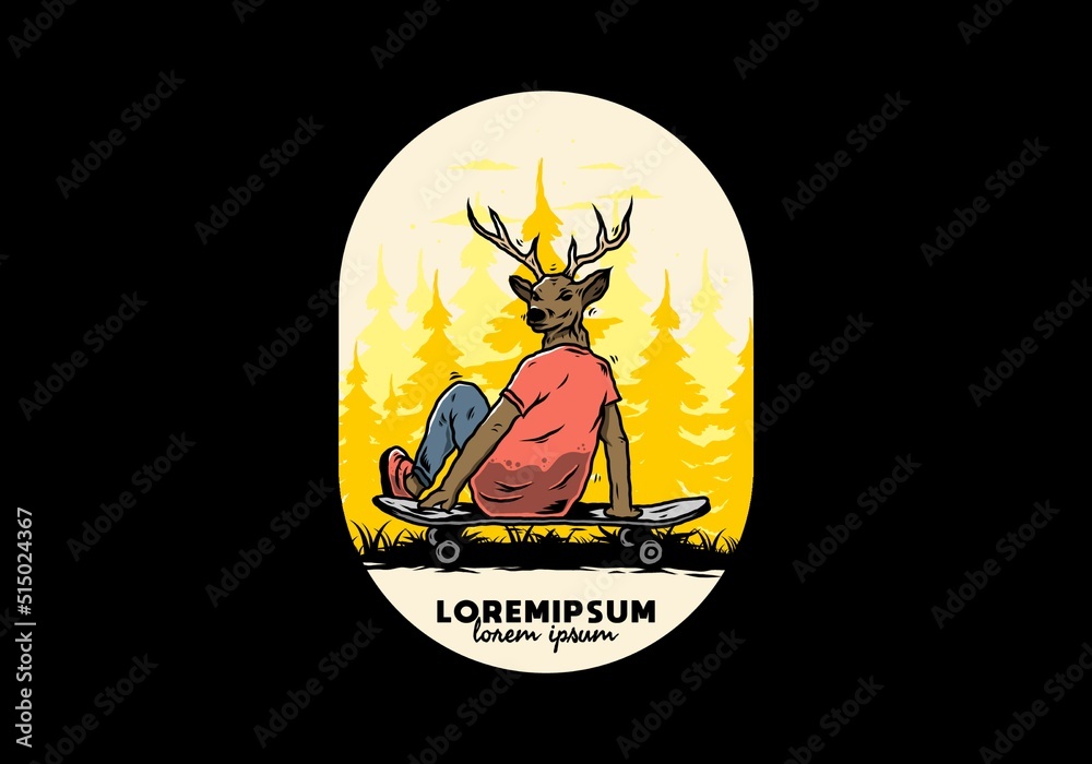 Man with deer head sitting on skateboard illustration