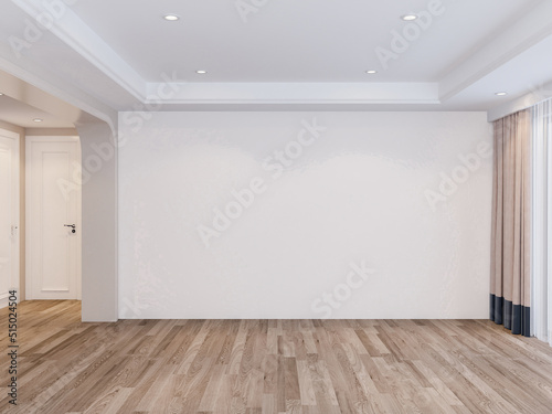 Blank white interior room Wall mockup background empty white walls corner and white wood floor contemporary 3D rendering