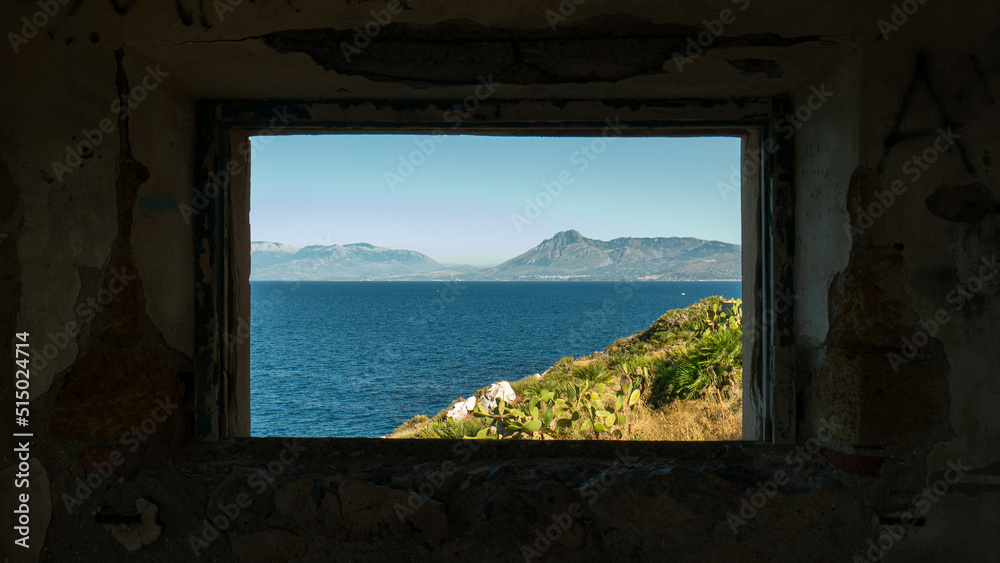 Sea landscape through window