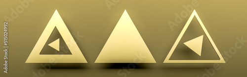 Bright yellow triangles abstraction. Golden color triangles. 3D render