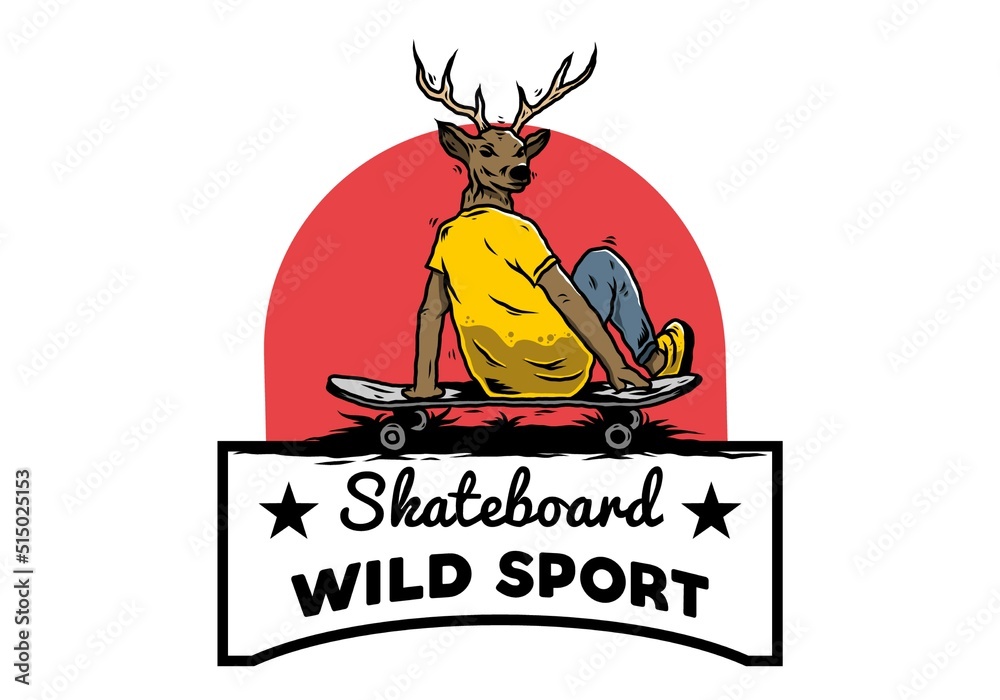 Man with deer head sitting on skateboard illustration Man with deer head sitting on skateboard illustration
