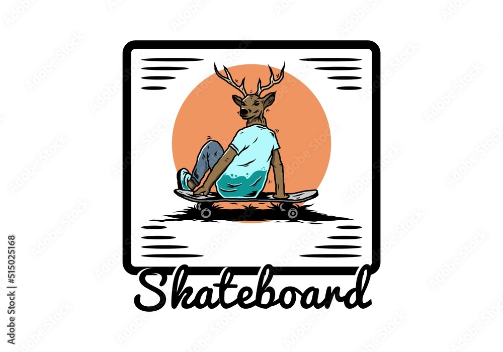 Man with deer head sitting on skateboard illustration Man with deer head sitting on skateboard illustration