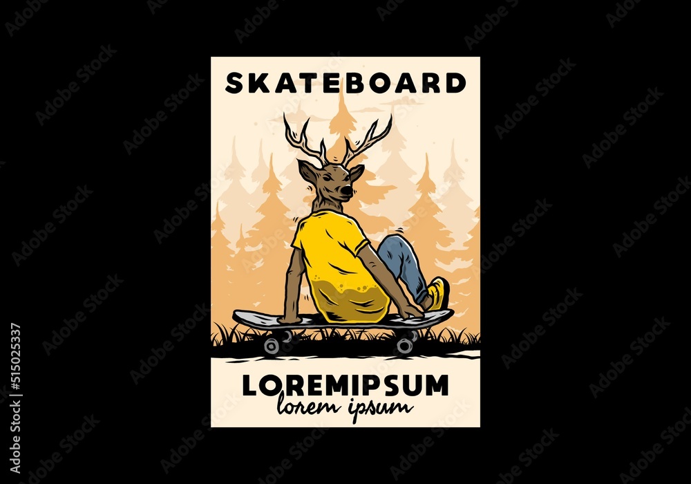 Fototapeta premium Man with deer head sitting on skateboard illustration