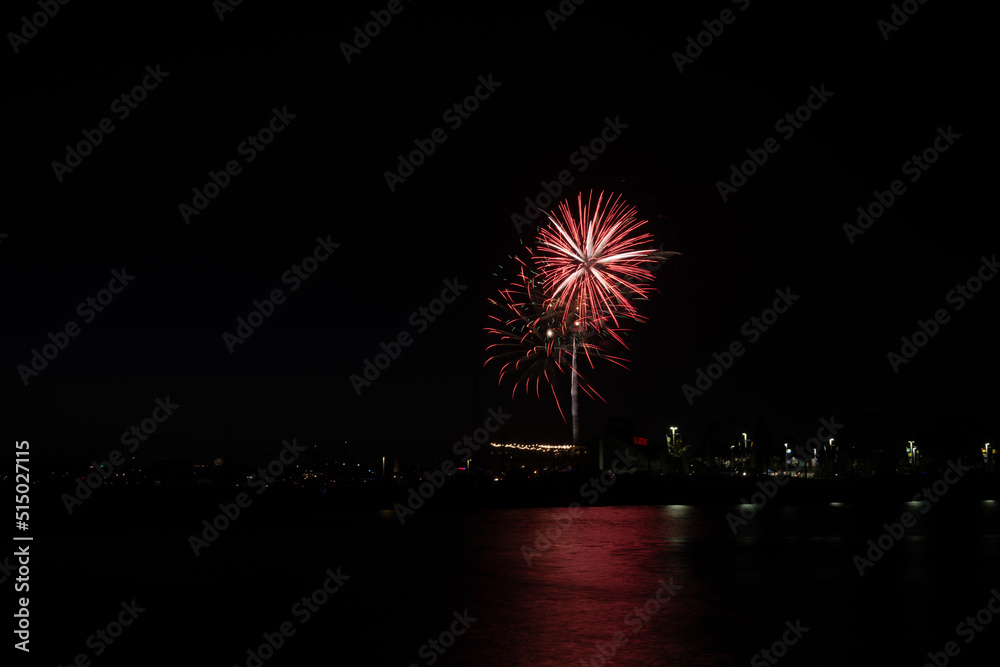 Fireworks shoot over Alamitos Bay in Long Beach to celebrate July 4th holiday. Fireworks shoot over Alamitos Bay in Long Beach to celebrate July 4th holiday.