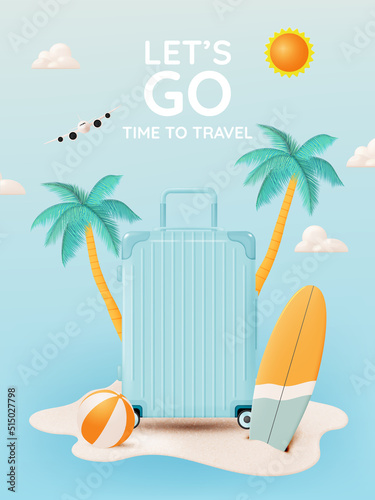 Luggage for travel in 3d realistic art style and pastel color vector illustration
