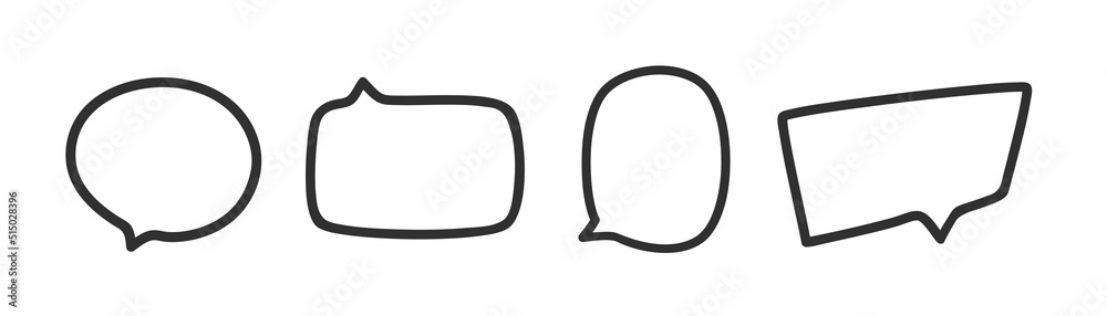 Hand drawn black speech bubble on white. Abstract simple elements. Set of think and talk speech bubbles. Black and white illustration Hand drawn black speech bubble on white. Abstract simple elements. Set of think and talk speech bubbles. Black and white illustration