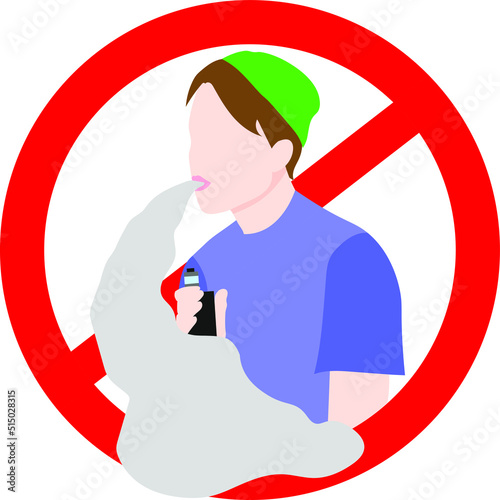 A teenager in a green hat smokes a vape (soars). The concept prohibiting minors from smoking vape. Flat vector illustration isolated on a white background.