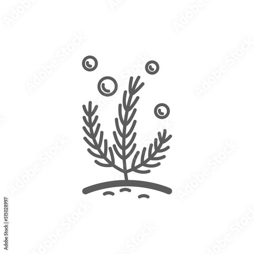 Vector linear aquarium algae with bubbles icon. Isolated black pictogram with a water plant on a white background. Outline sign for web