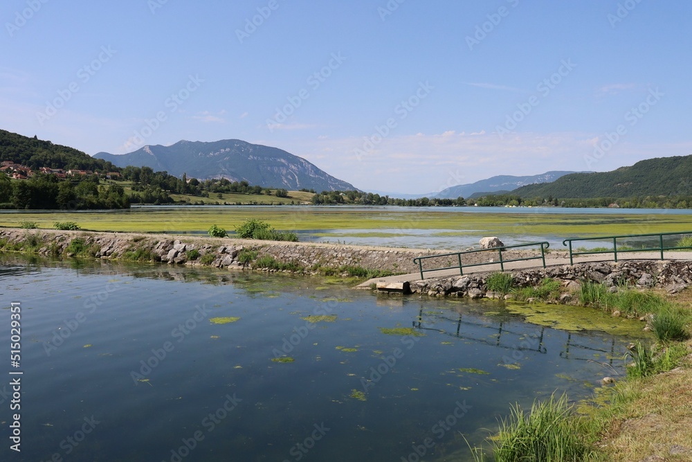 Fototapeta premium Le lac du lit au roi, village de Massignieu de Rives, département de l'Ain, France