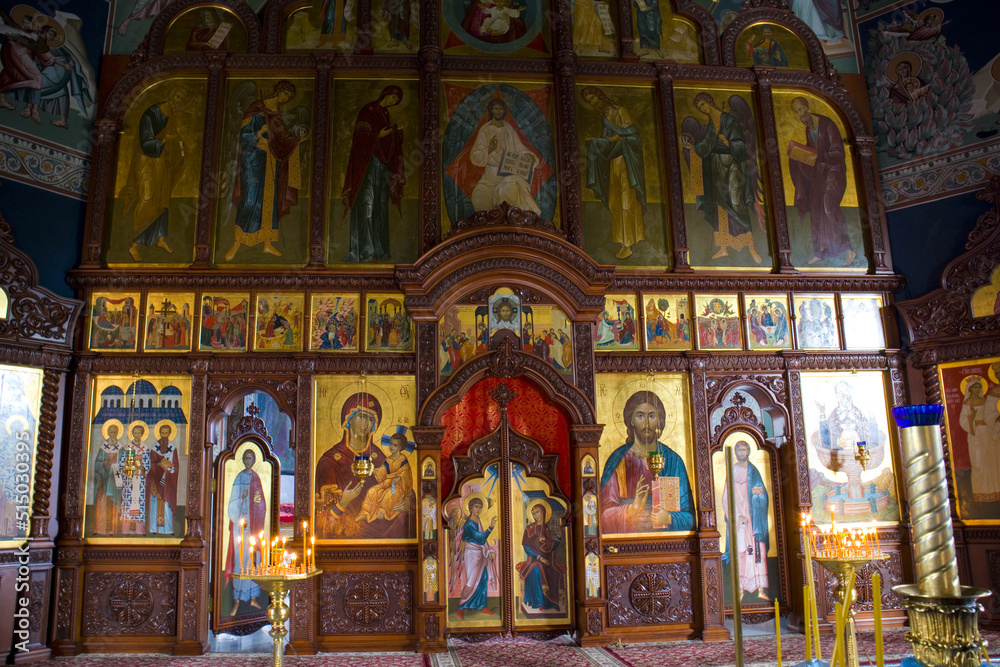  Interior of church in Holy Intercession Holosiivsky Monastery in Kyiv, Ukraine