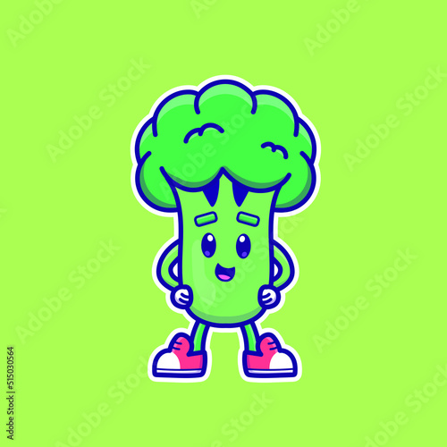 Cute cartoon broccoli in vector illustration. Isolated food vector. Flat cartoon style
