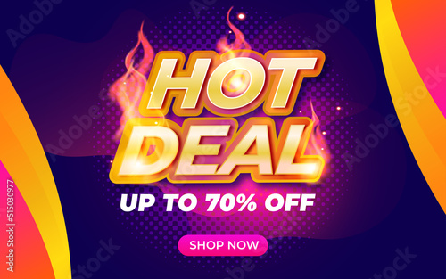Hot Deal banner template with flame. Editable text